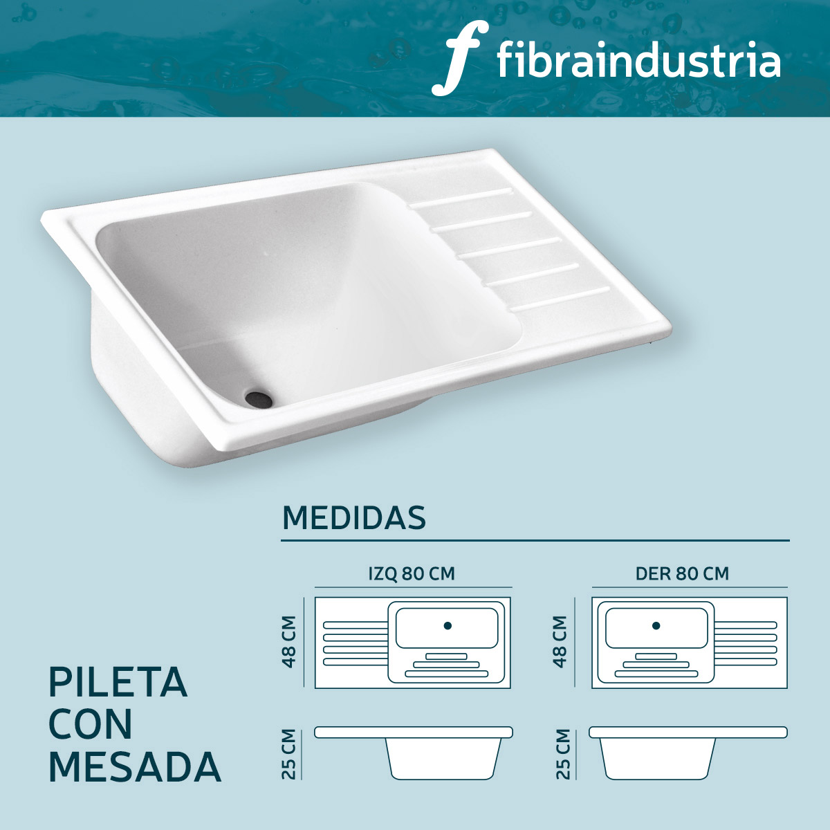 Pileta con mesada Derecha 80x48cm - Imagen 5